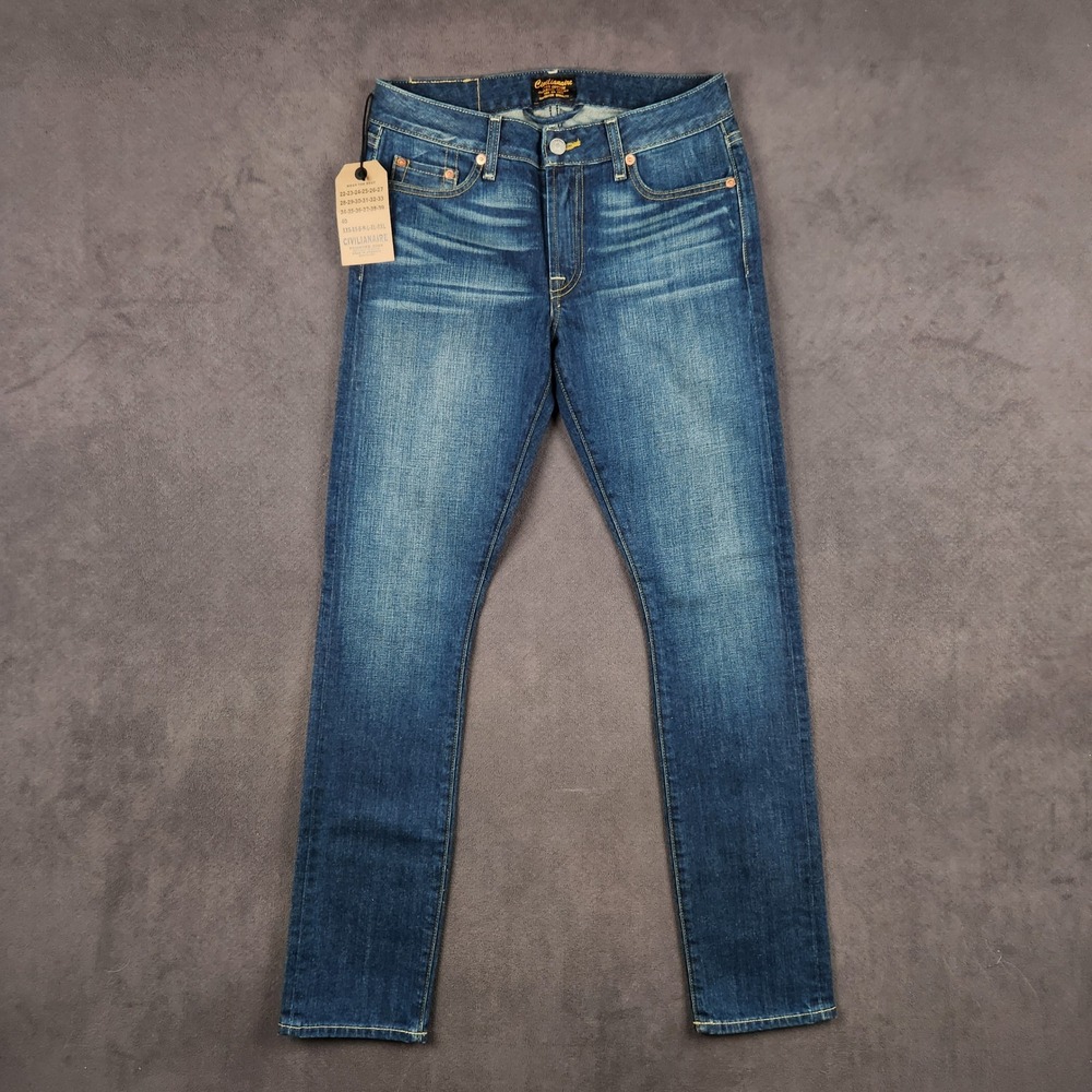 Civilianaire Inga Super Slim Jeans Womens‎ 26 Blue Japanese Selvedge Denim NEW
